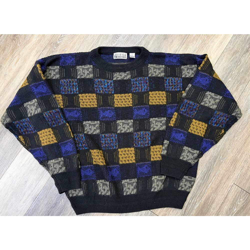 City Streets Vintage Sweater XL Colorblock Geometric 90s Knit